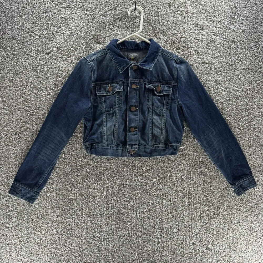 Polo Ralph Lauren Denim Jacket Girls 10 Blue Trucker Youth Cropped‎ Pockets Kids
